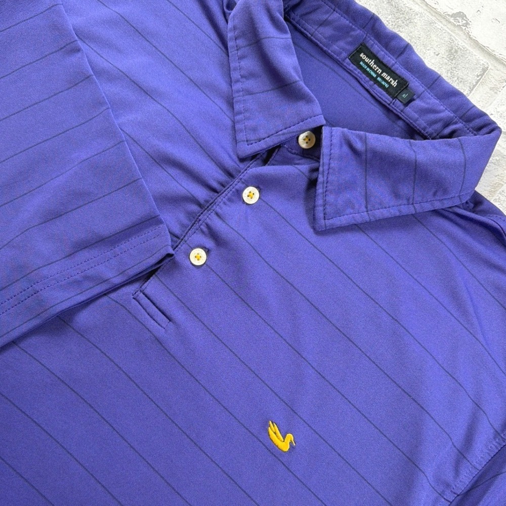 Southern Marsh Polo Shirt Men's XL Purple Striped Short Sleeve LSU Colors EUC